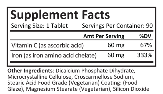 Iron Chelate 60mg + Vitamin C | Bisected Tablet | 90 Count - Image 6