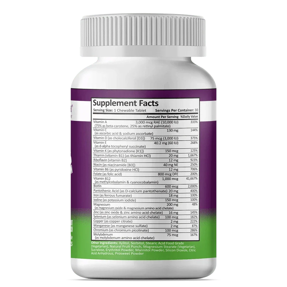 Multivitamin | 18mg Iron | Dye-Free Chewable | Fruit Punch - Image 3