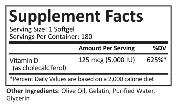 Vitamin D3 | 5,000 IU | Softgel | 180 Count - Image 4